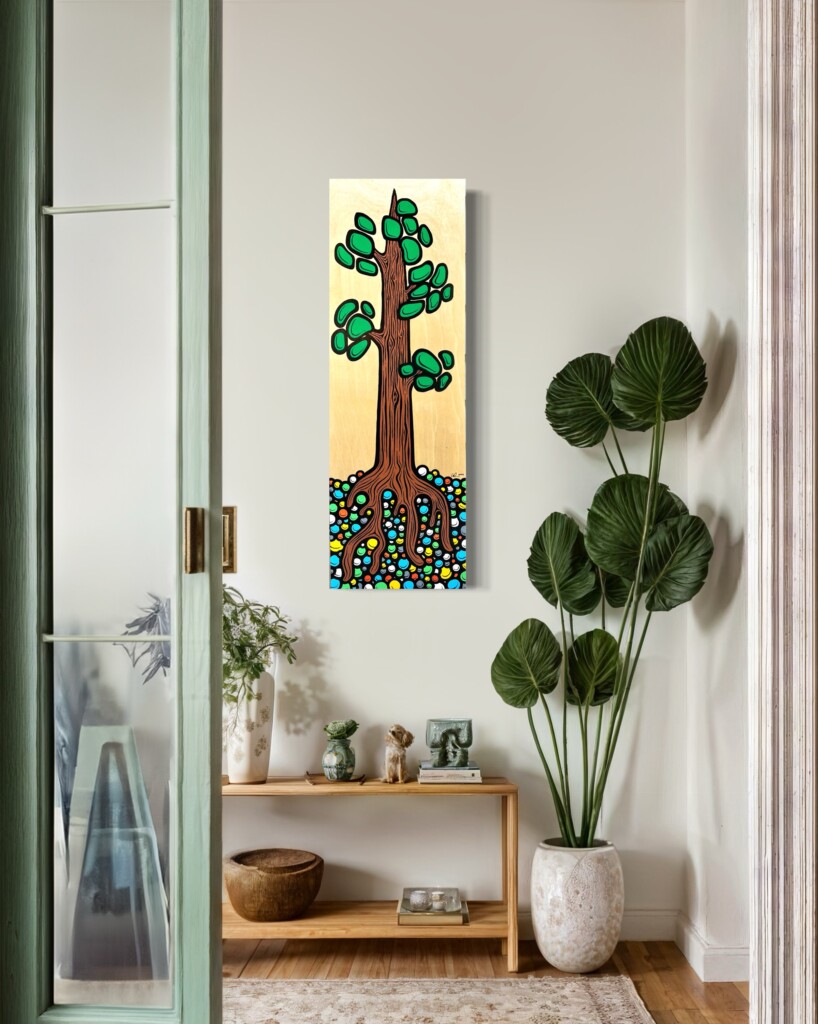 "Sequoia #1" -- Corners of the Sun original artwork by Lance Anderson, mockup of artwork hanging